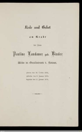 Leichenpredigt Pauline Landauer geb. Binder