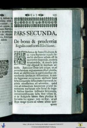 Pars Secunda. De bona et prudentiae regulis conformi electione