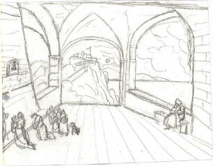 Hoffstadt, Friedrich; Kassette 2: Mappe III. 6, Bucheinbände, Gerätschaften, Gefäße (1178-1187) - Innenraum (Perspektive)