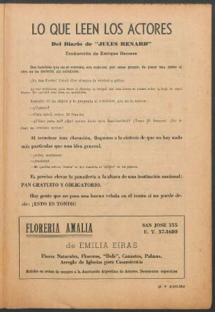 Lo que leen los actores : Del diario de "Jules Renard"