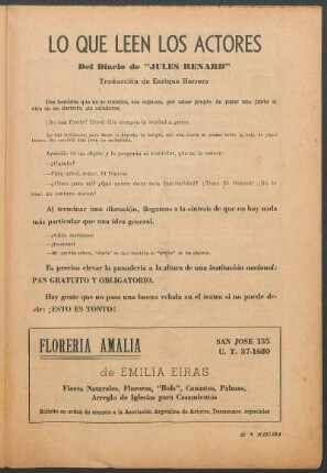 Lo que leen los actores : Del diario de "Jules Renard"