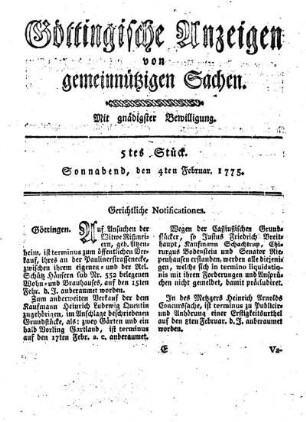 5tes Stück. Sonnabend, den 4ten Februar 1775.