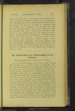 Der Rechtsschutz der Photographie in der Schweiz