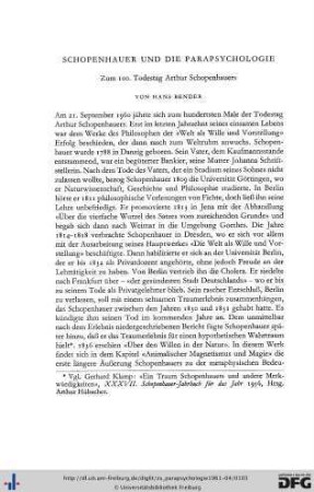Hans Bender: Schopenhauer und die Parapsychologie