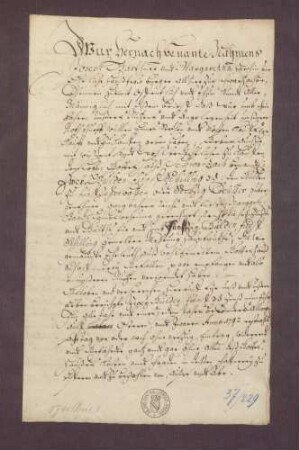 Gültverschreibung von Josef Gartner von Schwarzach gegen das Kloster Schwarzach