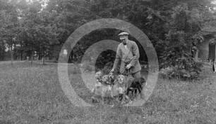 Landschaft mit Person und Hunden Rojel