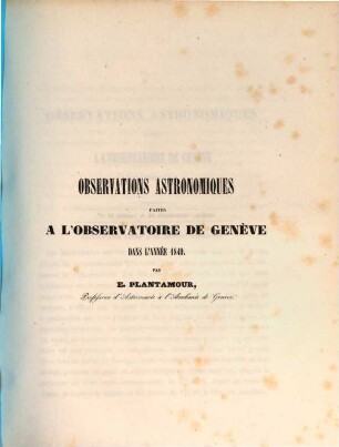 Observations astronomiques faites à l'Observatoire de Genève. 1849