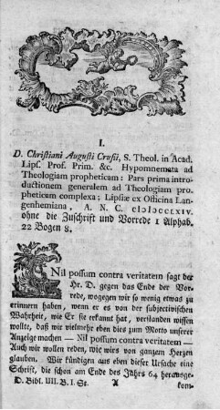 I. Hypomnemata ad Theolog. propheticam.