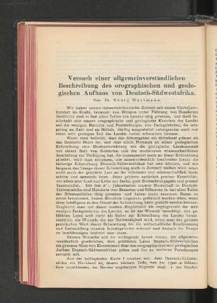 Versuch einer allgmeinverständlichen Beschreibung des orographischen und geologischen Aufbaus von Deutsch-Südwestafrika.