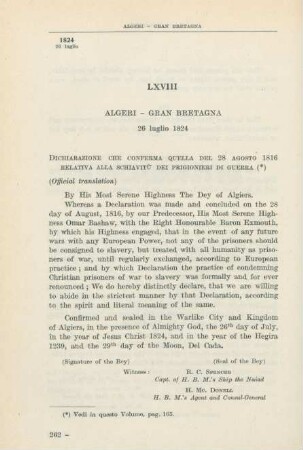 LXVIII Algeri - Gran Bretagna 26 luglio 1824