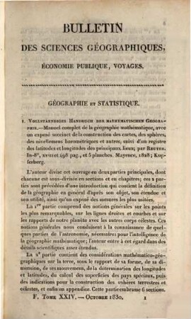 Bulletin universel des sciences et de l'industrie. Section 6, Bulletin des sciences géographiques. 24. 1830