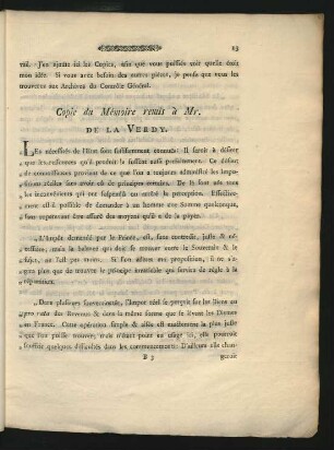 Copie du Memoire remis a Mr. de la Verdy