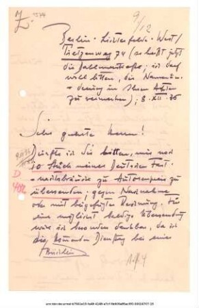 Brief von Adolf Spamer an Eugen-Diederichs-Verlag 08.12.1936