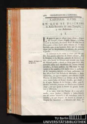 Capitulo Sexto. En que se describe la Ante-Sacristia de este Templo, y sus Adornos.