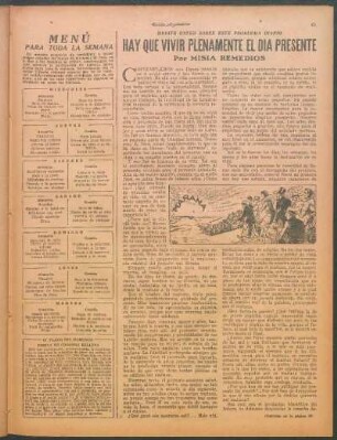 Hay que vivir plenamente el día presente : Medite usted sobre este problema diario