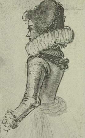 Frauenhalbfigur, nach links, Profil, Studie