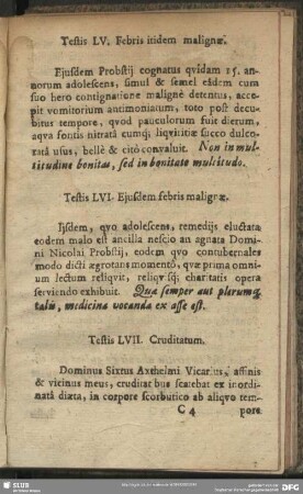 Testis LV. Febris itidem malignae