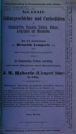 Culturgeschichte und Curiositäten, Abth. O. Historische und politische Curiositäten, Satyren, ...
