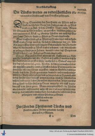 Die Türcken werden an underschiedlichen orten von den Christen auff dem Streiffen geschlagen.