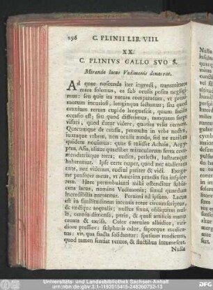 XX. C. Plinius Gallo Suo S. Miranda lacus Vadimonis denarrat.