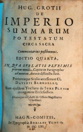 De imperio summarum potestatum circa sacra commentarius posthumus