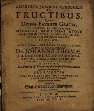Disputatio Iuridica Inauguralis De Fructibus