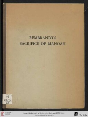 Band 9: Studies of the Warburg Institute: Rembrandt's Sacrifice of Manoah