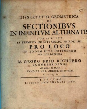 Diss. geometr. de sectionibus in infinitum alternatis