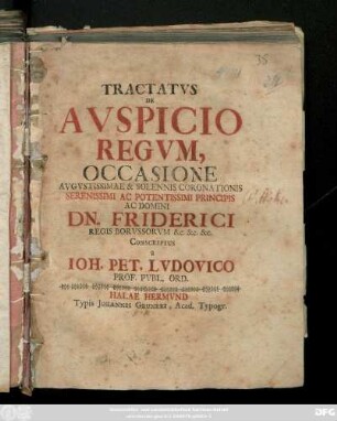Tractatvs De Avspicio Regvm