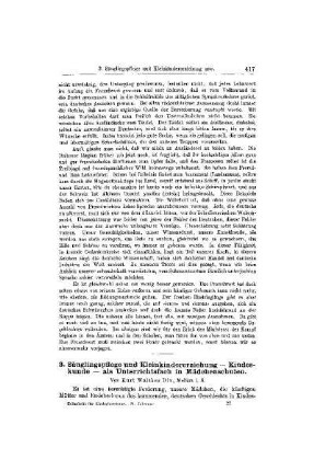 Säuglingspflege und Kleinkindererziehung - Kindeskunde - als Unterrichtsfach in Mädchenschulen : [Mitteilungen]