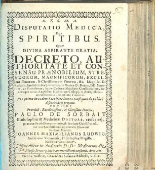 Disputatio Medica, De Spiritibus