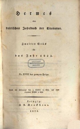Hermes oder kritisches Jahrbuch der Literatur. 1823,2