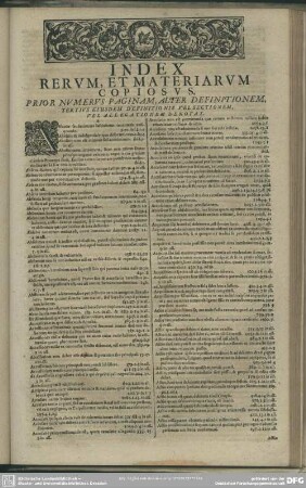 Index Rerum, Et Materiarum Copiosus