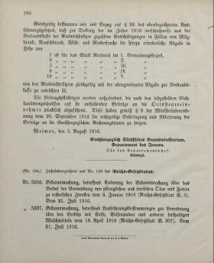 Nr. 194: Inhaltsverzeichnis aus Nr. 165 des Reichs-Gesetzblattes