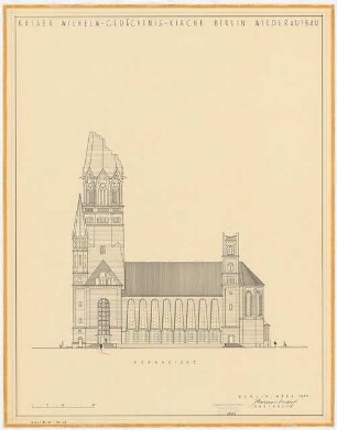 Kaiser-Wilhelm-Gedächtniskirche, Berlin-Charlottenburg: Wiederaufbau, Südansicht, 1:200