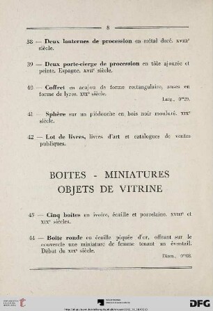 Boites – Miniatures – Objets de vitrine (Nr. 43-58)