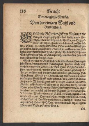 Der dreyssigste Artickel. Von der ewigen Wahl vnd Verwerffung.