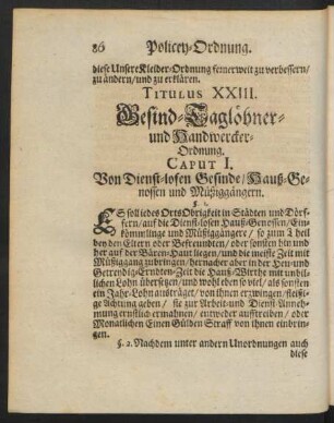 Titulus XXIII. Gesind-Taglöhner- und Handwercker-Ordnung