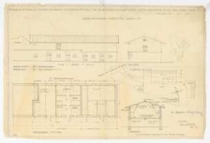 Ausbau Stallanteile Max Szilvig und Rudolf Sczesny, Klein Eichholz: Ansichten, Grundriss, Querschnitt M 1:100, Lageplan M 1:500