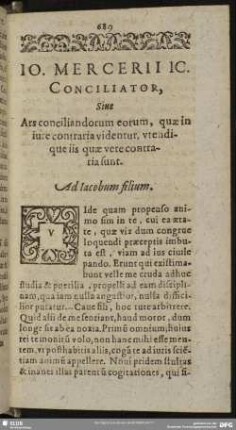 Jo. Mercerii IC. Conciliator, Sine Ars conciliandorum eorum, quae in jure contraria videntur, utendique iis quae vere contraria sunt