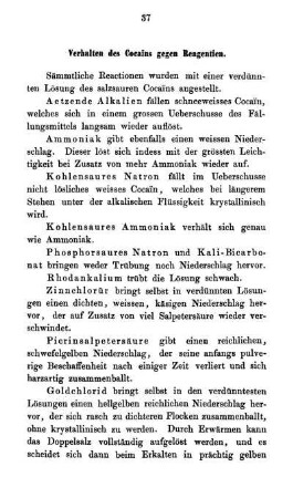Verhalten des Cocains gegen Reagentien.