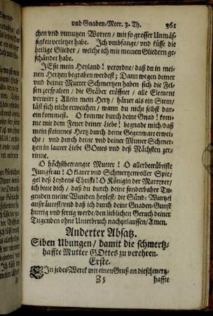 Anderter Absatz. Siben Ubungen/ damit die schmertzhaffte Mutter Gottes zu verehren.