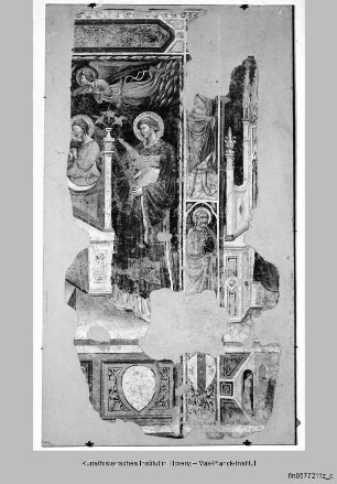 Heiliger Stephanus (?), Johannes der Täufer, Engel und Apostel