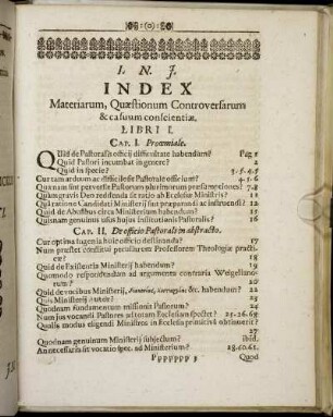 Index Materiarum, Quæstionum Controversarum & casuum conscientiæ.