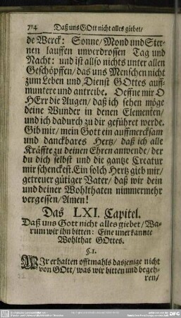 Das LXI. Capitel. Daß uns Gott nicht alles giebet, Warum wir ihn bitten: Eine unerkannte Wohlthat Gottes