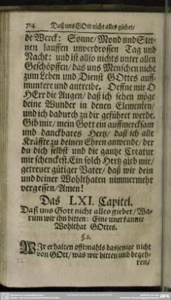 Das LXI. Capitel. Daß uns Gott nicht alles giebet, Warum wir ihn bitten: Eine unerkannte Wohlthat Gottes