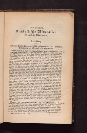 Erste Abteilung. Kristallische Mineralien.