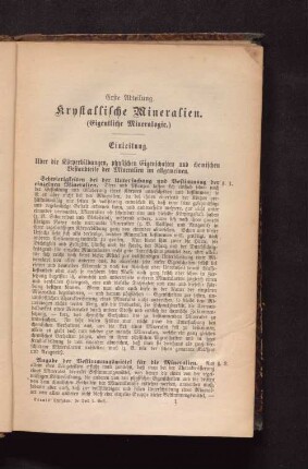 Erste Abteilung. Kristallische Mineralien.
