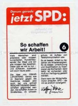 Propagandablatt der SPD zur Brandenburger Landtagswahl 1990 mit dem Schwerpunkt Arbeitsmarktpolitik