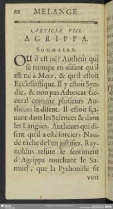 Article VIII. Agrippa